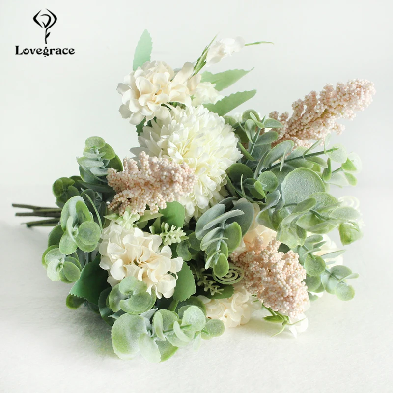 Lovegrace-buquê de flores artificiais, buquê de noivas e damas de honra, flores de seda para casamento