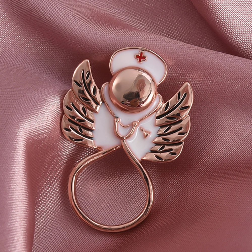 Cute Enamel Angel Nurse Medical Brooch Pin Doctor Stethoscope Tools Golden Badge Medical Student Jewelry Pins for Women Gift