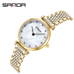 Fashion Sanda Top Brand Women Watch Luxury Diamond Ladies Wristwatches Stainless Steel Gold Mesh Strap Female Quartz