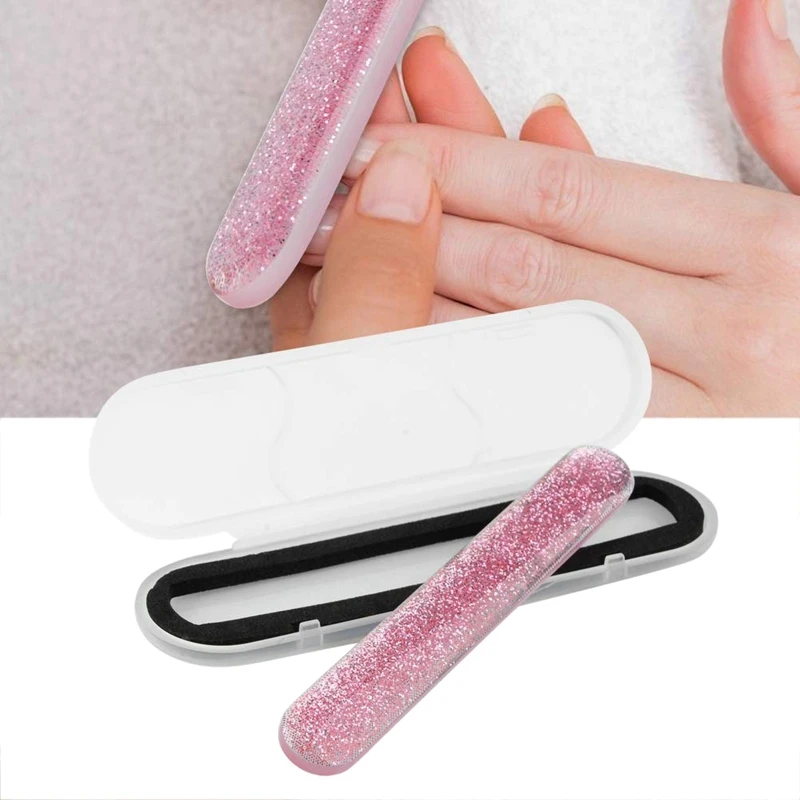 Glass Nail File Crystal Nail Shiner Nano Mini Buffers Block with Portable Case for Natural Nails