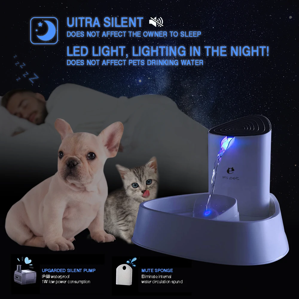 

1.8L Ultra Silent Automatic Cat Water Fountain LED Light Mute Cats Pets Water Dispenser Drinking Bowl Feeder with Filter Inside