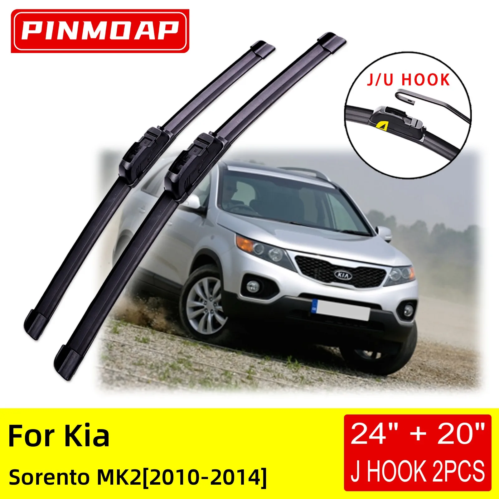 

For Kia Sorento MK2 2010 2011 2012 2013 2014 Front Wiper Blades Brushes Cutter Accessories U J Hook