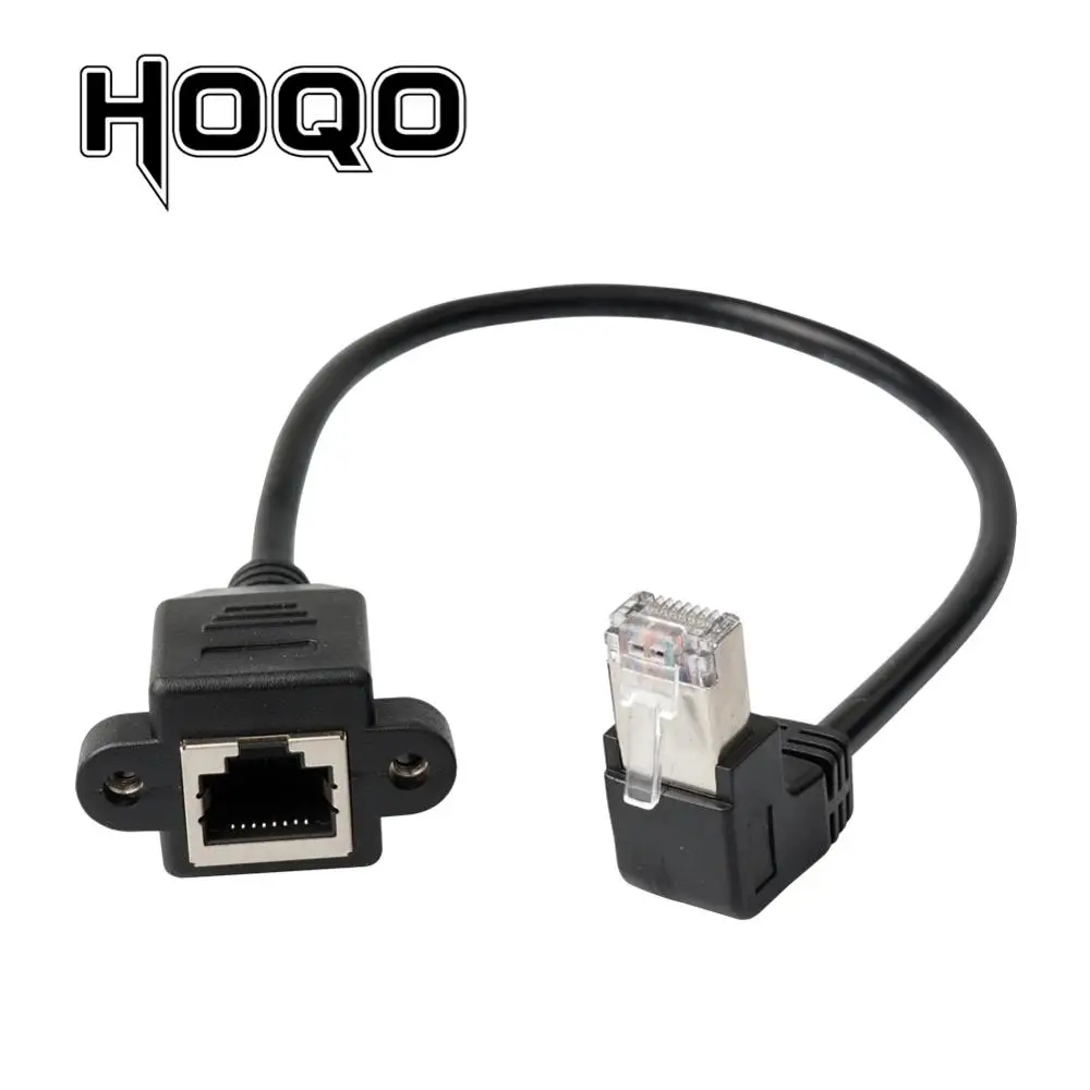 Down Angle 90 degree Rj45 Male to Female Panel mount ethernet Extension Cable LAN UTP Cat5e internet Cord Screw hole