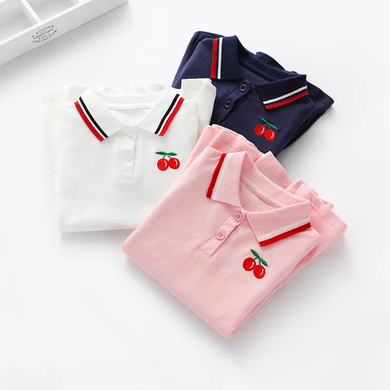 3-13y Kids Polo Shirts Summer Girls Tops Tees Short Sleeve Striped Cotton Breathable Loose Comfortable Children Clothes Hy29