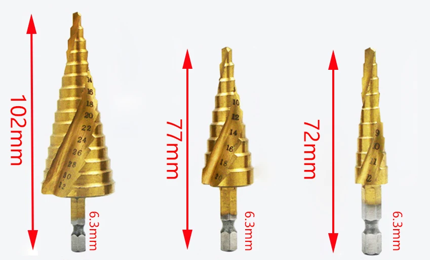 ขายส่ง 3/pcs 4-12/20/32 มม.เกลียวร่องศูนย์เจาะคาร์ไบด์ Mini อุปกรณ์เจาะไททาเนียมขั้นตอนกรวยเจาะ Bit