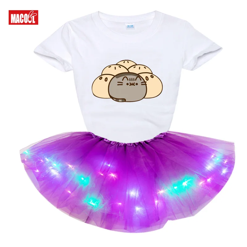 Ensemble de vêtements pour filles, 2 pièces, jupe lumineuse LED + t-shirt, tenue pour enfants