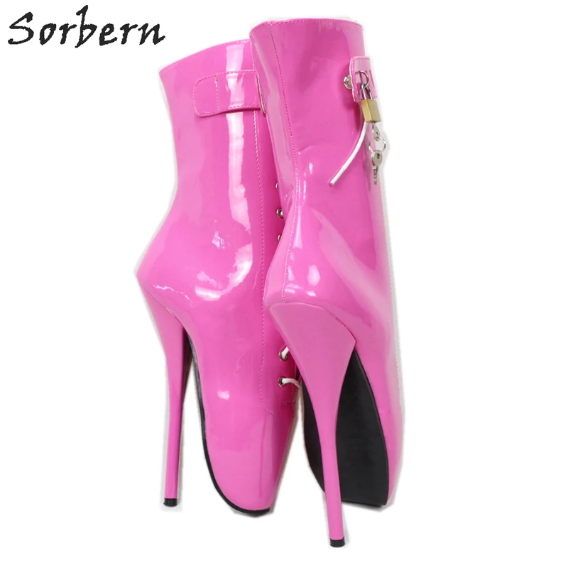 Sorbern Hot Pink Ballet Boots High Heels 7 Inch Stilettos Pole Dancer Crossdresser Shoe Cosplay Toe Painful Booties Lockable