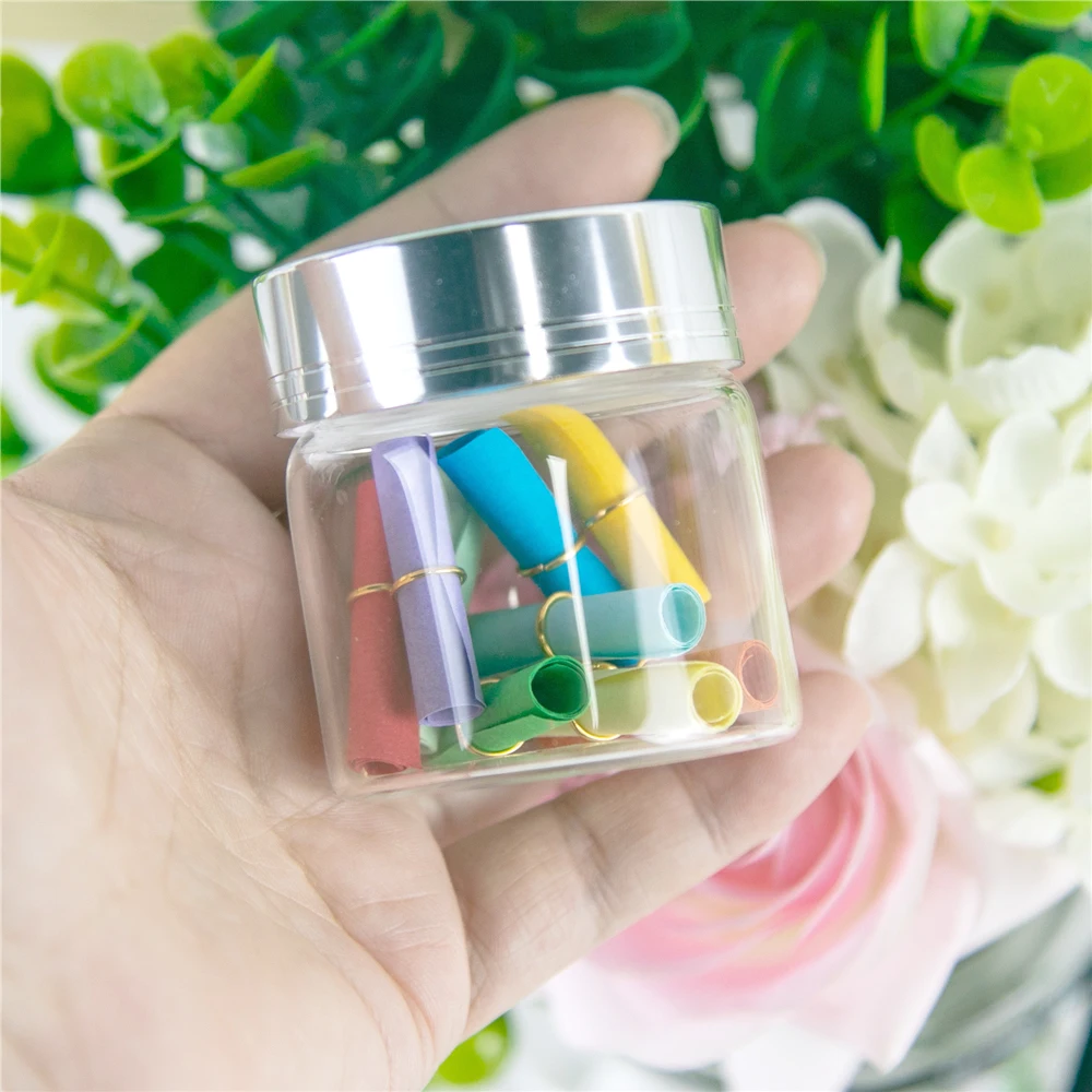 

24Pcs 50ml Transparent Glass Container Screw Plastic Cap with Silver Tangent Cute Craft Vial Refillable Bottle Empty Jars