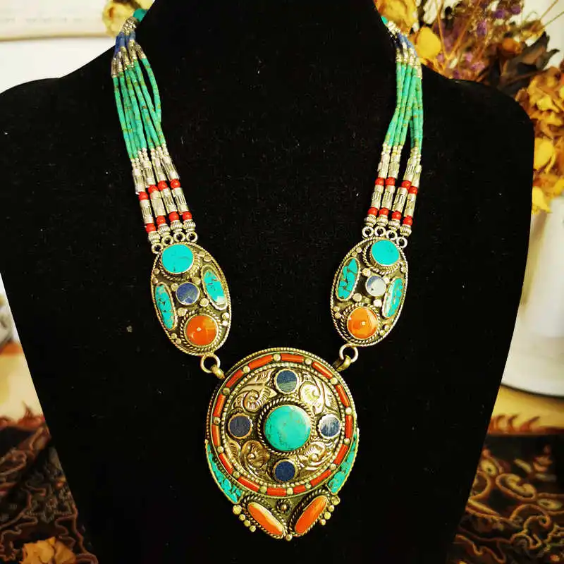 Tibetan Necklace Ethnic BOHO Vintage Necklace Copper Inlaid Multi Statements Tibetan jewelry TNL189