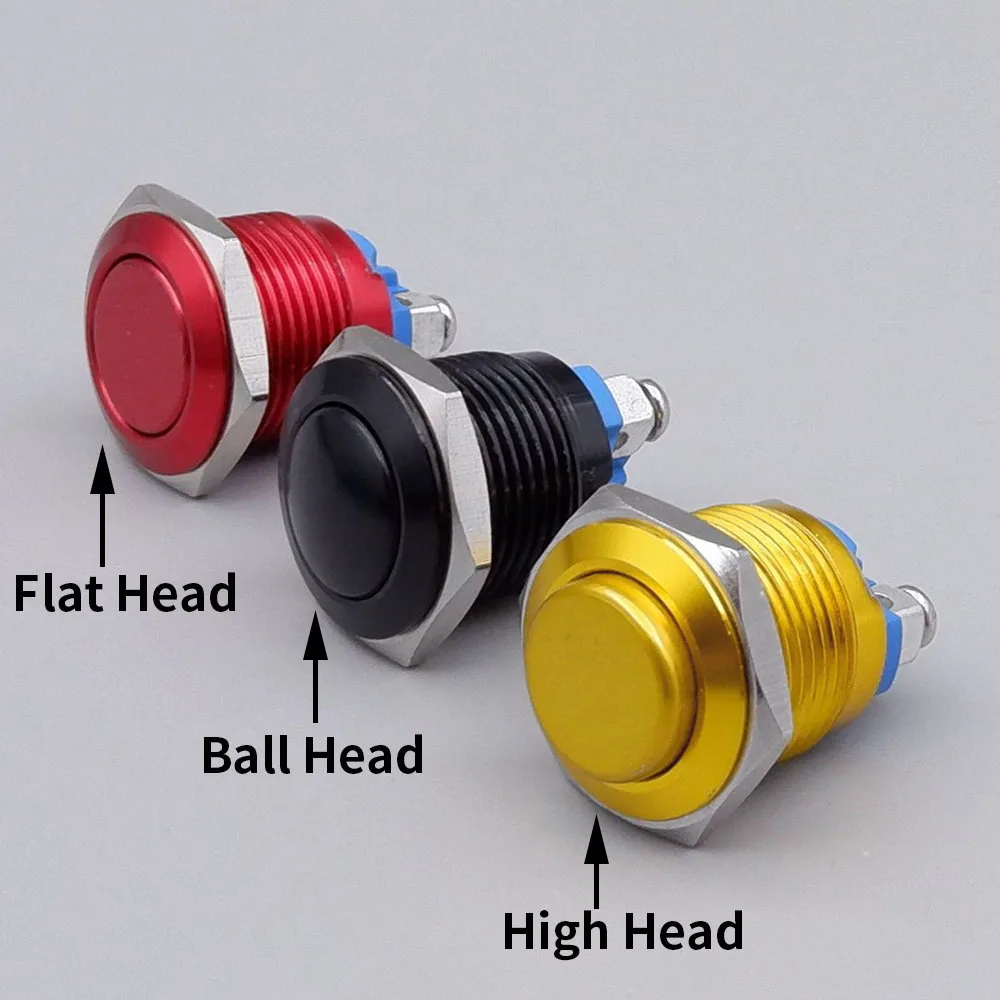 Momentary Push Button Switch Oxidation Metal Self Reset 16mm/19mm/22mm Red Blue Black Green Yellow Color 1NO Screw Pin Terminal