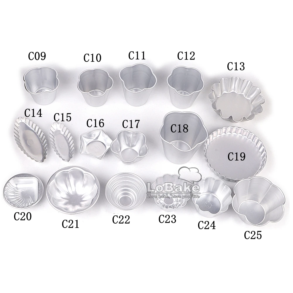 10pcs/lot Various design fluted edge wavy flower cup boat round shape aluminium tart mould jelly pudding cup cupcake mold baking