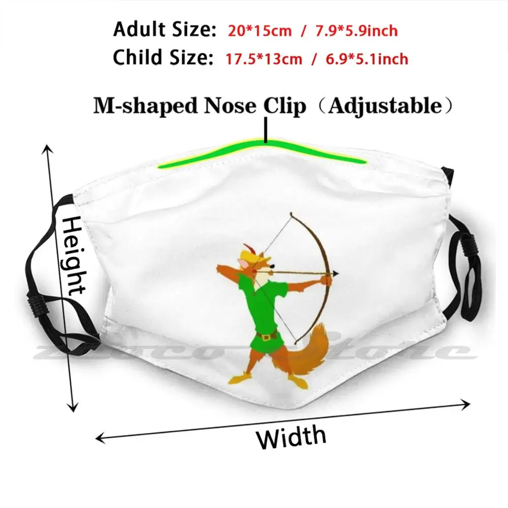 Masque de chevalier de Nottingham pour adulte et enfant, filtre Pm2.5 lavable avec Logo créatif Robin Hood Fox Maid Marian