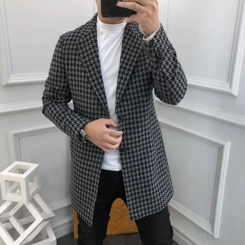 Style British Mens Outerwear 2022 Autumn New Turn-Down Collar Single Breasted Business Male Slim Casual Long Woolen Coat