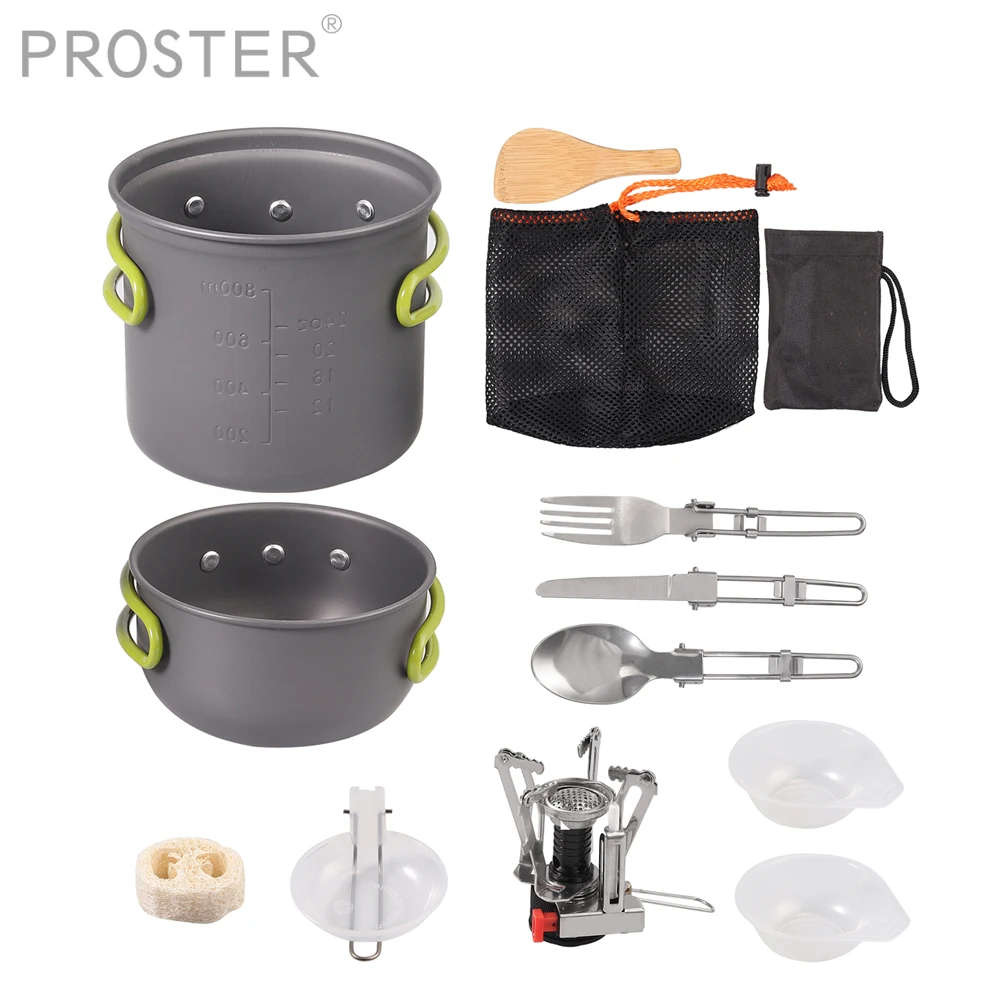 PROSTER Portable Picnic Bowl Pot Stove Set Outdoor Camping Hiking Cookware Cooking Backpacking Lunch Cooker Tool Aluminium Alloy