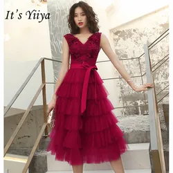 It's YiiYa Cocktail Dress 2019 Sexy V-Neck Backless Plus Size Woman Party Dresses Sleeveless Tea-Length Robe Cocktail Gowns E832