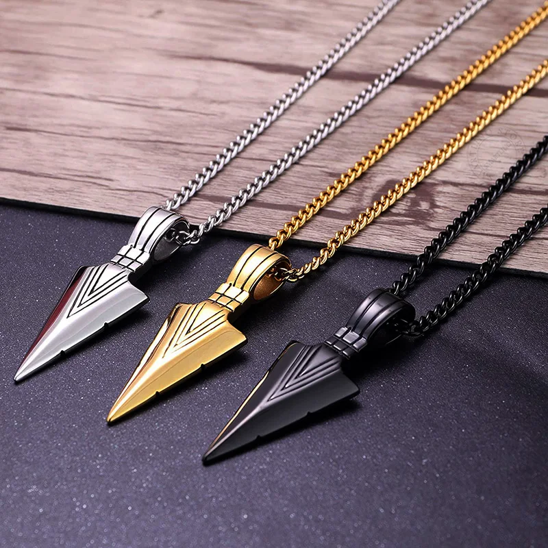 Self Defense Pendant Necklace For Mens Boys Cool Spearpoint Arrowhead Neck Chain Emergency Survival Tactical EDC Tool Supplies