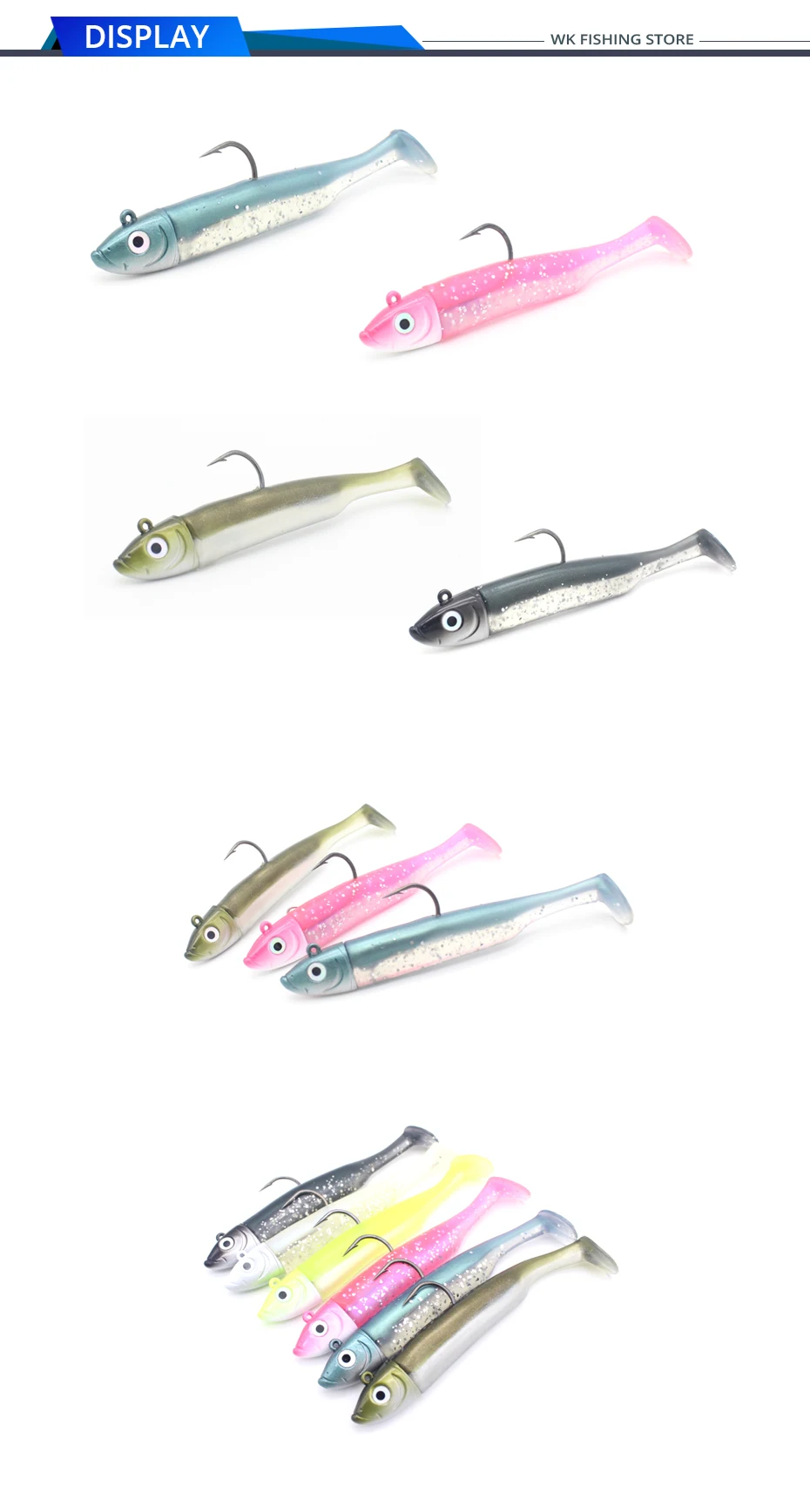 Set Di 4 Esche Morbide In Silicone Per Pesca – Coda A T Con Occhi 3D, Gancio Affilato, 10 Cm, Colori Nero, Oro, Rosa, Verde, Per Bass E Trote