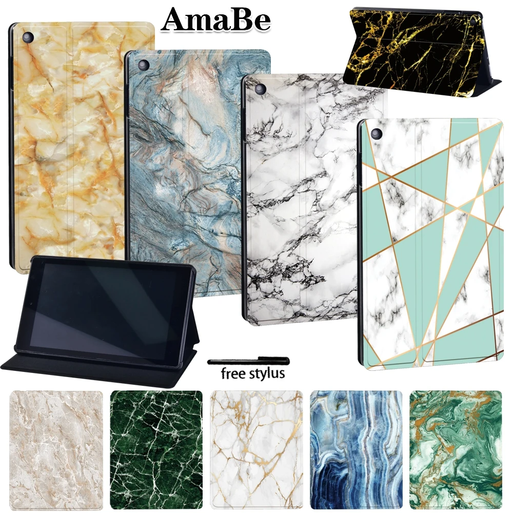 Marble Anti-Dust Case for Fire HD 8(2016/2017/2018) with Alexa Soft Leather Cover Protective Shell Tablets Case