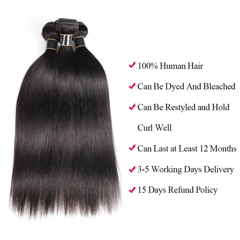 Styleicon Peruvian Straight Human Hair Bundles With Closure 3/4 Bundles Straight Hair Weave With Closure Long Hair Extensions