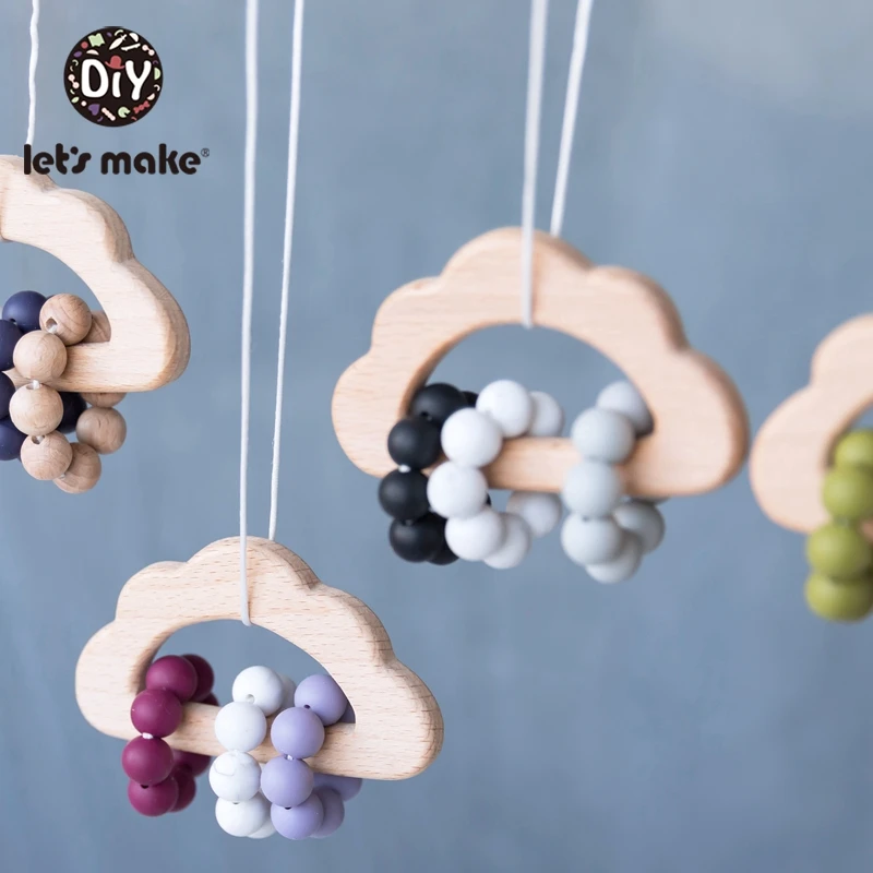 Let's Make 1pc 아기 장난감 아기 Teethers 실리콘 구슬 아기 젖니가 남 나무 Teether 장난감 Bpa 무료 실리콘 구슬 아기 침대 장난감