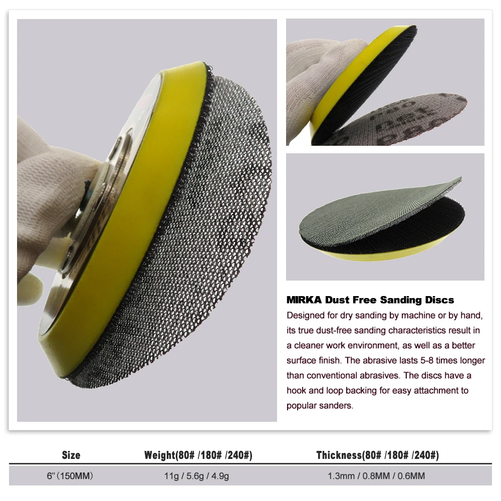 3'' 5'' 6 ''9'' Dust Free Mesh Sanding Discs Hook & Loop Dry Grinding Abrasive MIRKA Sandpaper 80 to 320 Grit for Polishing