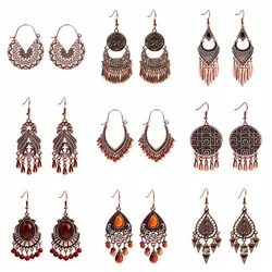 Women's Vintage Boho Ethinic Rose Golden Hanging Dangle Earrings Ornaments Female Indian Brincos Statement Jewelry Accessories
