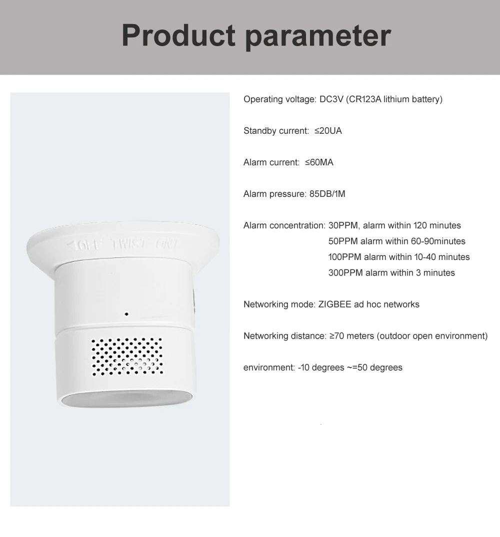 Detector de monóxido de carbono Tuya Zigbee, Detector de Gas Co CH4, Control por aplicación Smart Life, funciona con Tuya Zigbee Gateway