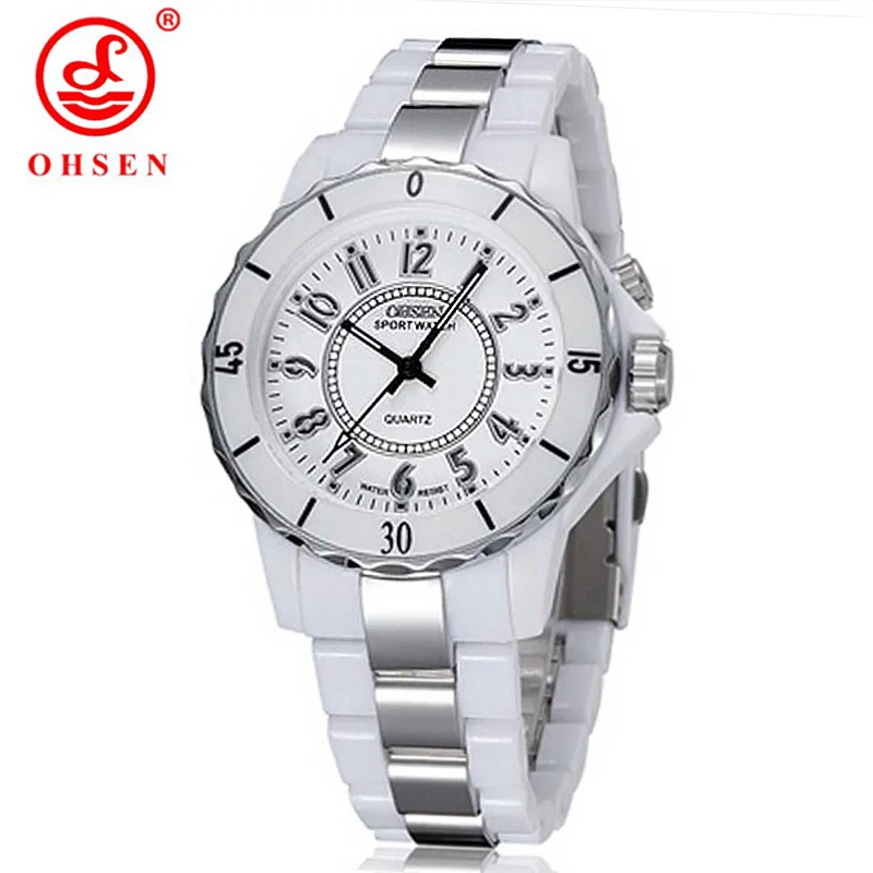 OHSEN Watch Women White Sports Watches 7 Multi-color Led Light  Quartz Wristwatches Women Fashion Plastic Watch Relogio Feminino