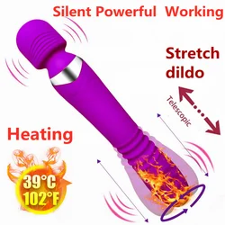 Heatable Stretch Dildos Vibrator For Woman G-Spot Sex Machine Rechargeable AV Magic Wand Massager Masturbator Adult Clit Sex Toy