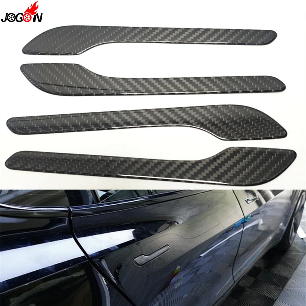 

For Tesla Model 3 2017-2021 Model Y 2021 Real Carbon Fiber Car Door Handle Cover Decal Outer Door Sticker Wrap Protector Shell