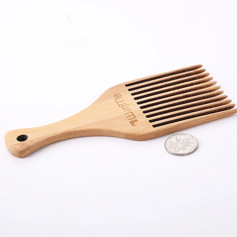 Q1QD Anti-static Natural Bamboo Hair Pick Comb Scalp Massage Long Tooth Detangling Combs Tool