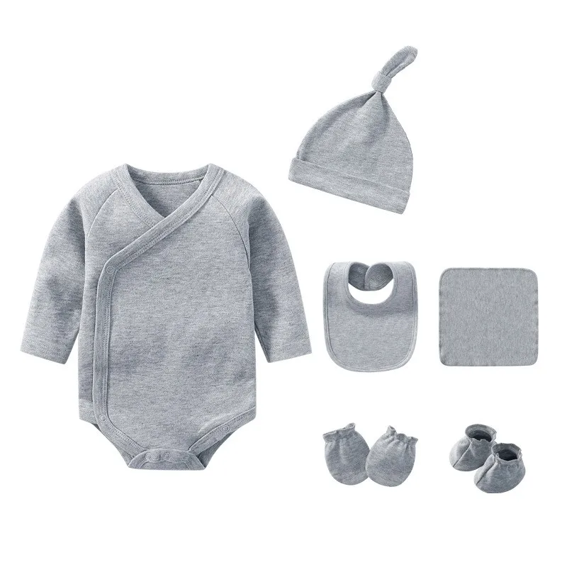 

Unisex Cotton Baby Girl Clothes 6PCS Pajamas Sets Solid Bodysuits Newborn Baby Boy Clothes Sets Full Sleeve Ropa Bebe Blue