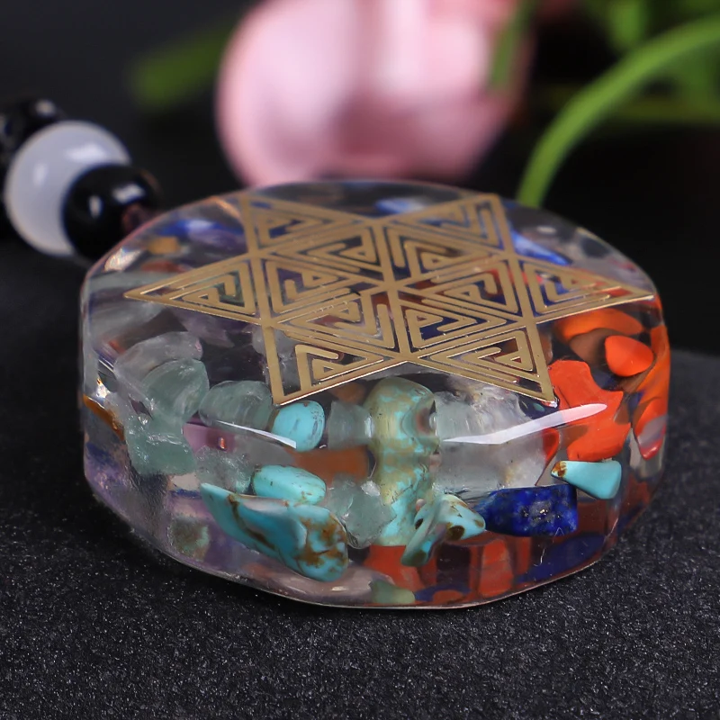 Orgonite Necklace Sri Yantra Pendant Sacred Geometry Energy Orgonite Necklace Healing Resin Jewelry Natural Stone Necklace