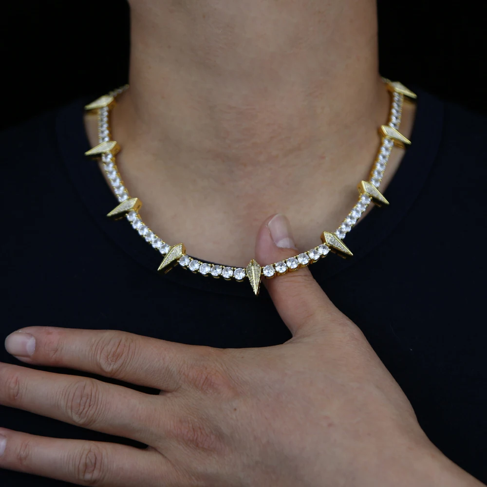 2023 New Iced Out Spike Pendant Necklace With 5mm Tennis Chain