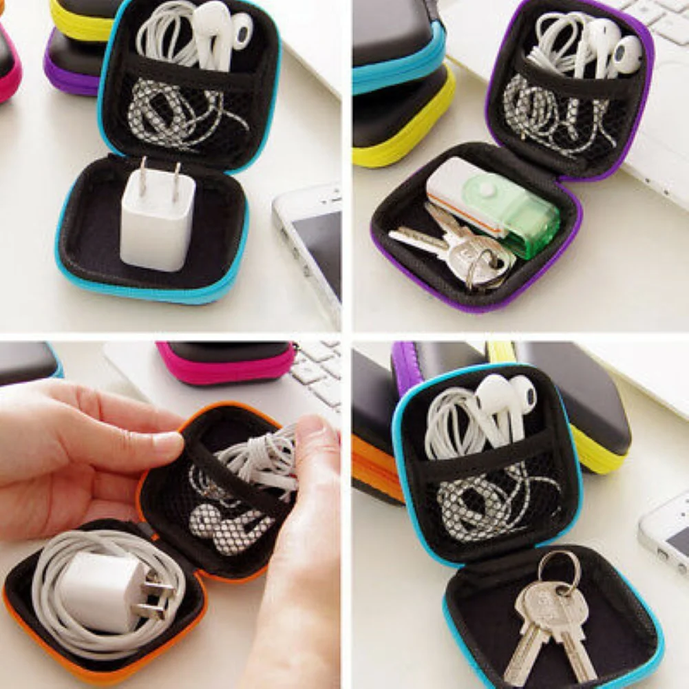 New Square Mini Universal Zipper Earphone Cable Data Cord Storage Bag Case Pouch