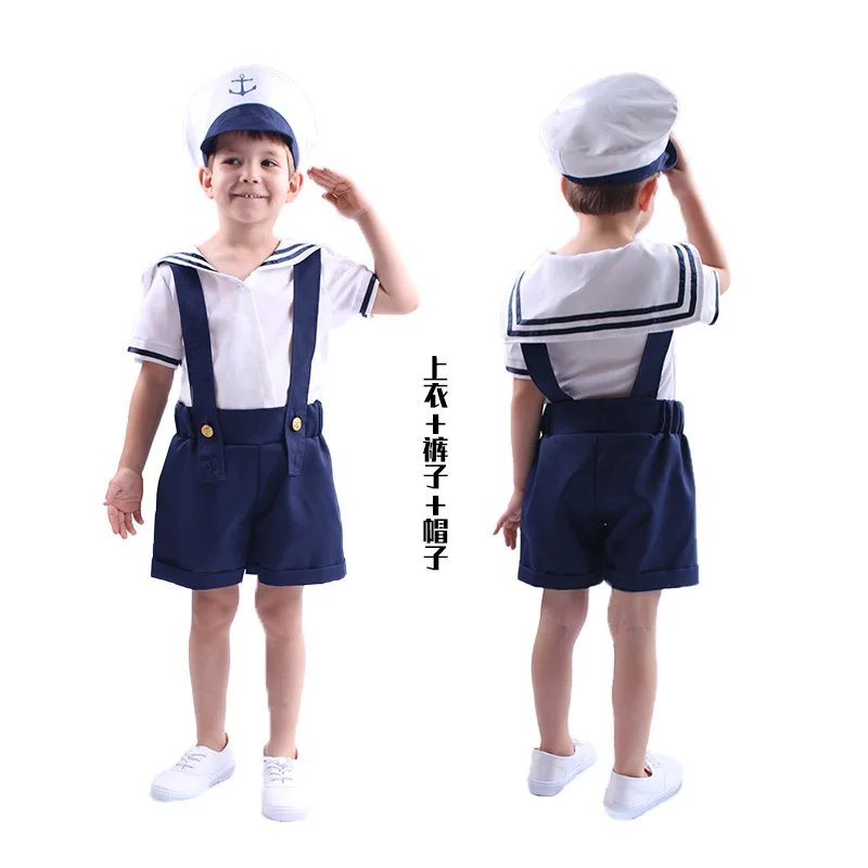 Novas crianças bonitos uniformes de marinheiro da marinha cosplay trajes terno meninos meninas halloween carnaval festa trajes desempenho com boné