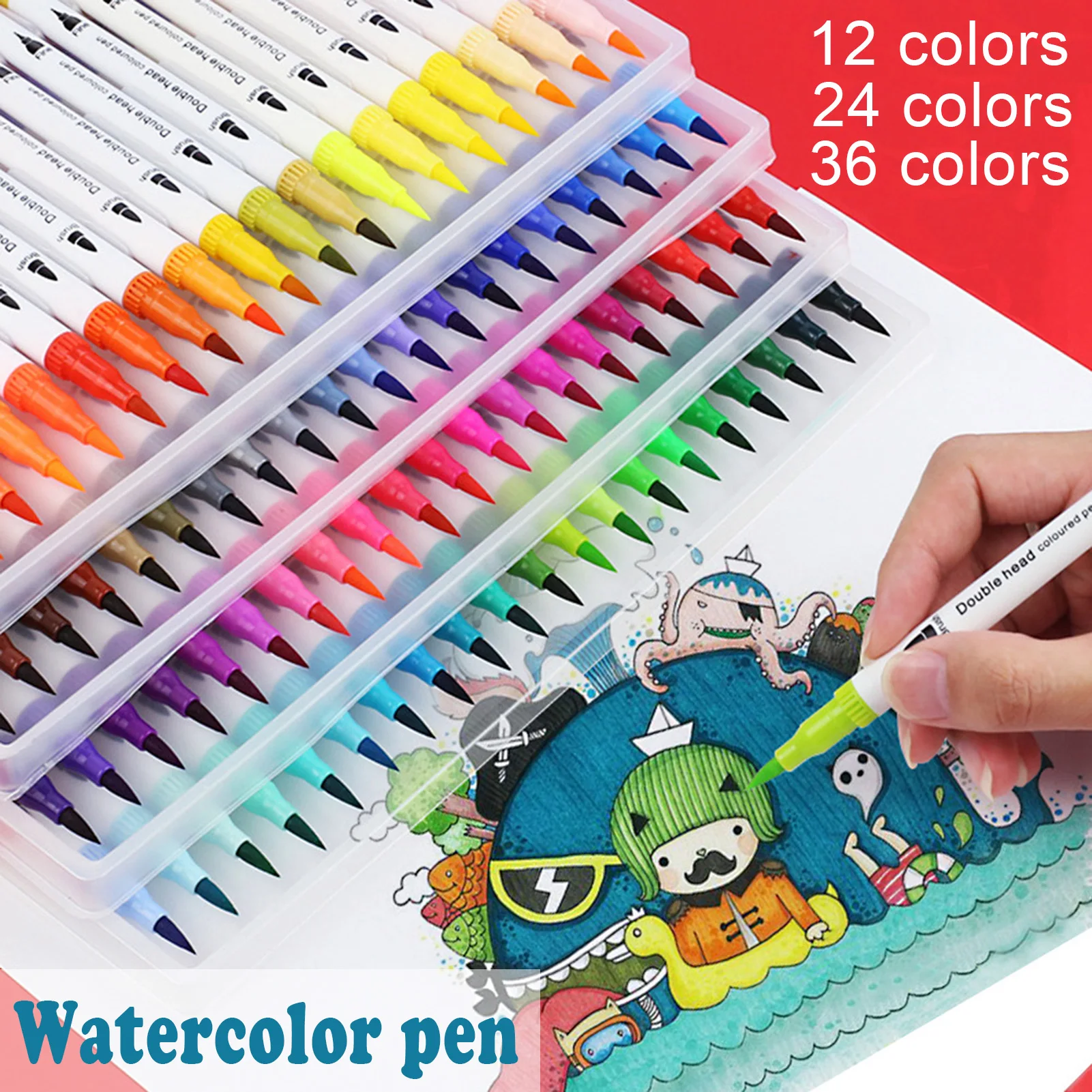 Kit de stylos aquarelle à Double tête, 12/24/36 couleurs, pointe d'aiguille douce, ensemble de stylos de peinture à base d'eau pour bricolage, stylo d'art artisanal, cadeau pour enfants