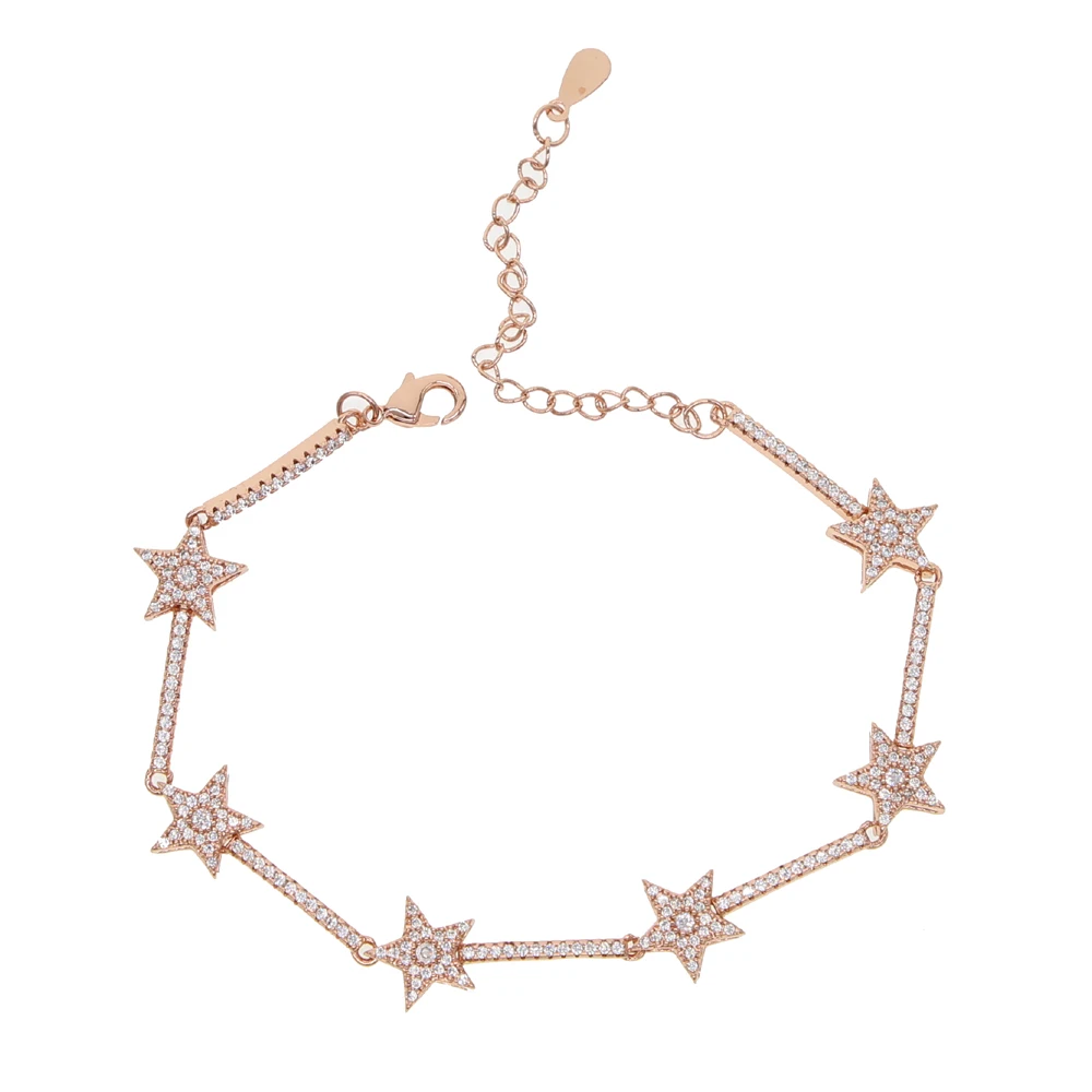 New Star Bar Link Chain Bracelet Tennis Chain Paved Tiny Sparking Shiny CZ Stone Stars Bracelets For Women Simple Jewelry Party