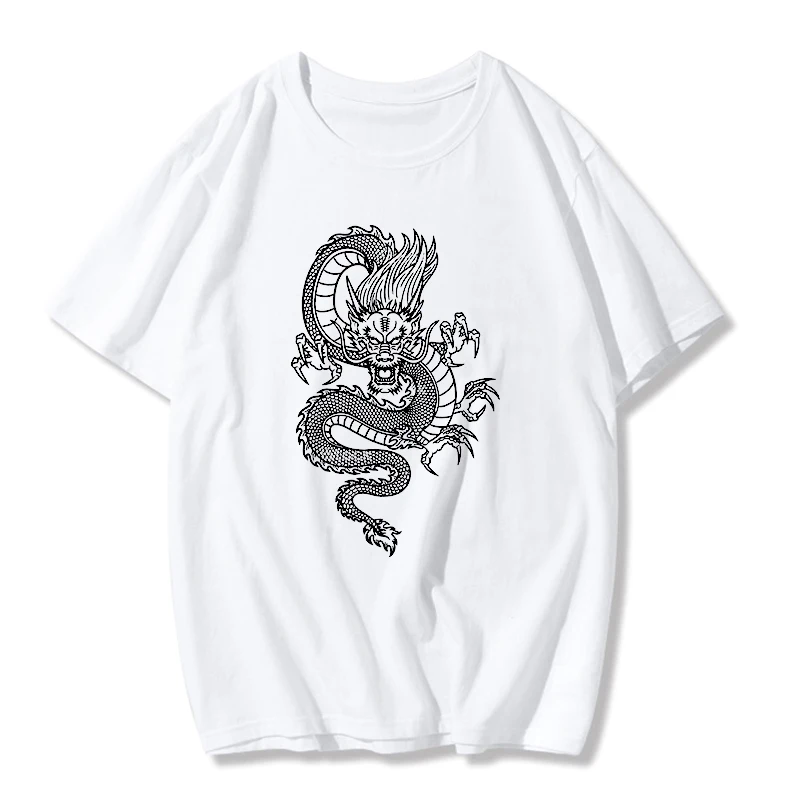 Vintage Chinese Dragon Printed T-shirts Ulzzang Women Tops Female T-shirt Harajuku Streetwear O-neck Casual Ladies Tee Clothing