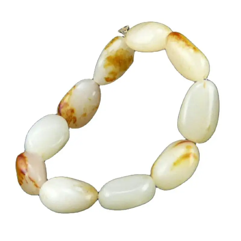 

Natural Hetian Jade Raw Stone Bracelet, Seed Material, Red Skin, Seed Handstring