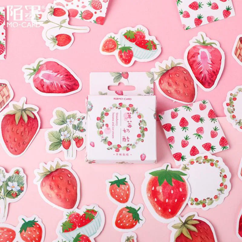 45pcs/box Kawaii Sticker Creativa Journal Scrapbook Stickers Pattern School Supplies Travel Diary Stationery Strawberry Stickers