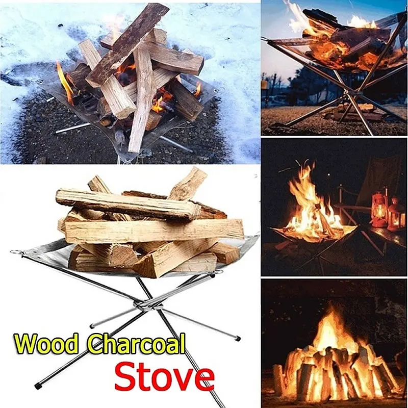 Outdoor Fire Burn Pit Stand Portable Camping Solid Fuel Rack Folding Stove Fire Frame heating wood charcoal stove