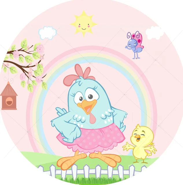 Spring Farm Hen Chicken Rainbow Girls Birthday Party Baby Shower Photo Background Circle Round Backdrop Covers Cake Table Decor