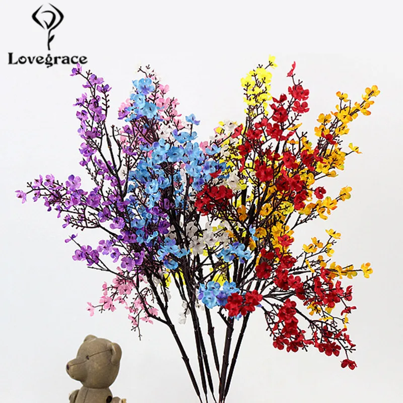 Lovegrace  Artificial Flower Cherry Branch Party Holiday Decoration Artificial 50CM Cherry Blossom Bridal Bouquet Home Decoratio