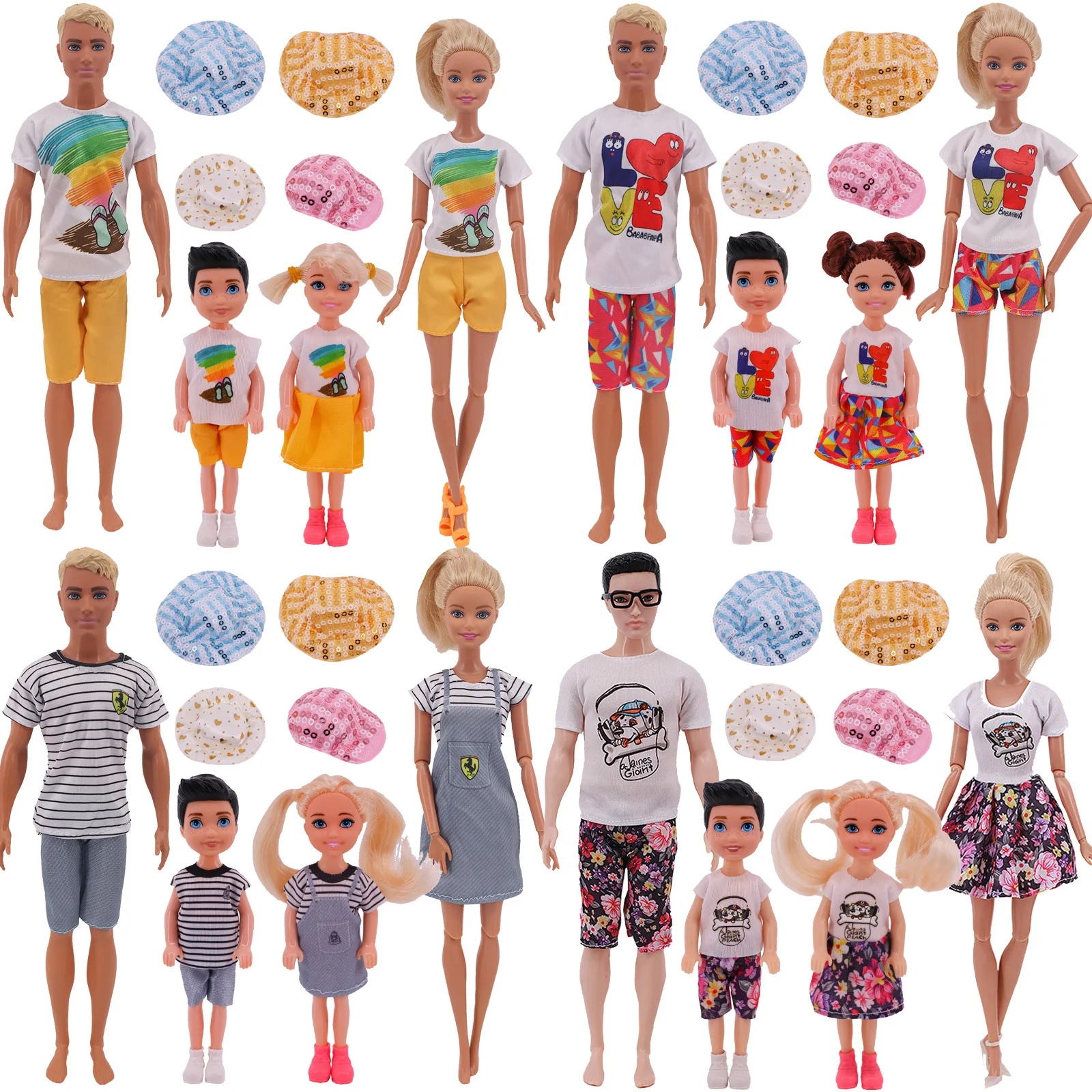 Barbies&Kelly Doll Clothes Fashion Cheap Dress Hat Barbies Ken Doll Couple Suits for Barbies Kelly Doll Accessories Toys Gifts