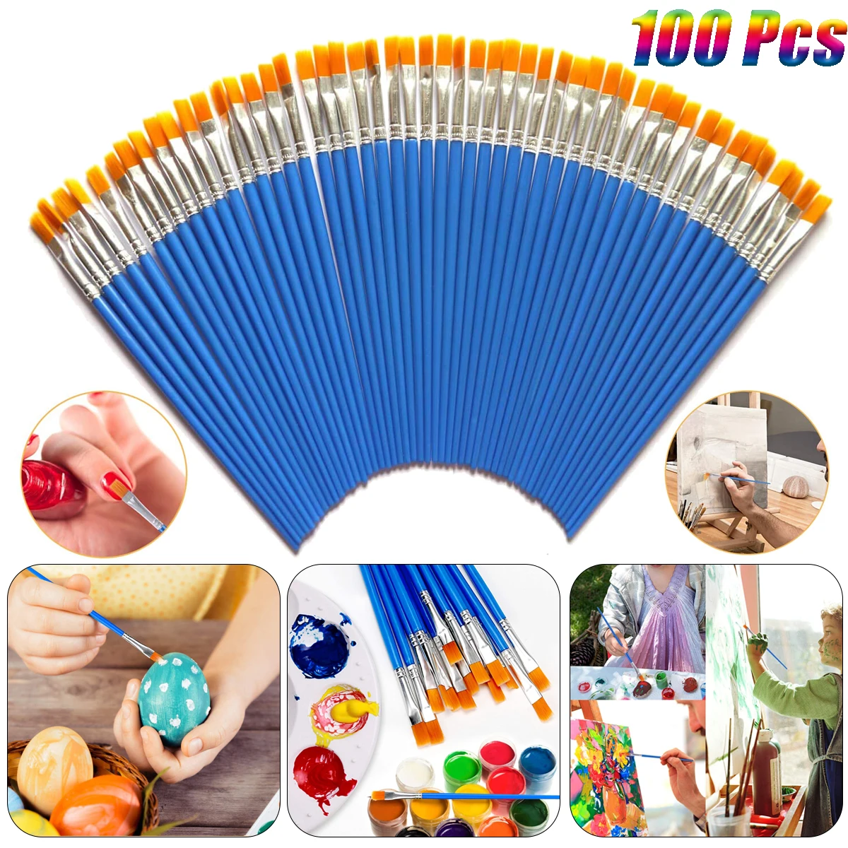 100 pezzi pennelli piatti pennelli olio acrilico Set durevole setole di Nylon sintetico gesso colorazione pittura arte puntelli essenziali
