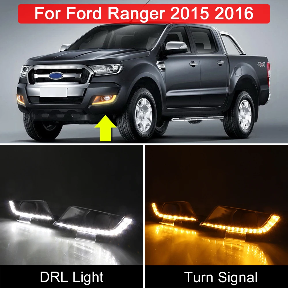 

2Pcs LED Fog Lamp White LED DRL Daytime Light Amber Turn Signal Light For Ford Ranger 2015 2016