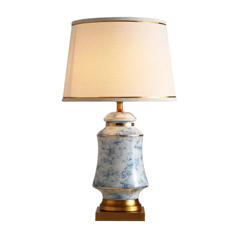 Modern Luxurious Porcelain Dimmer Large Table Lamp Foyer Study Bed Room Blue Ceramic Fashion Desk Decor Light H 66cm D85