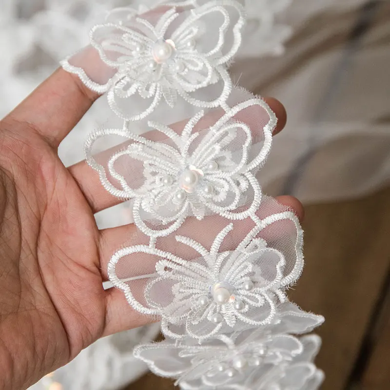 White Beaded Butterfly Lace Ribbon Embroidery Fabric 4/5/7cm Wide For Wedding Dress Decorative Sewing Diy Crafts Supplies 1yard