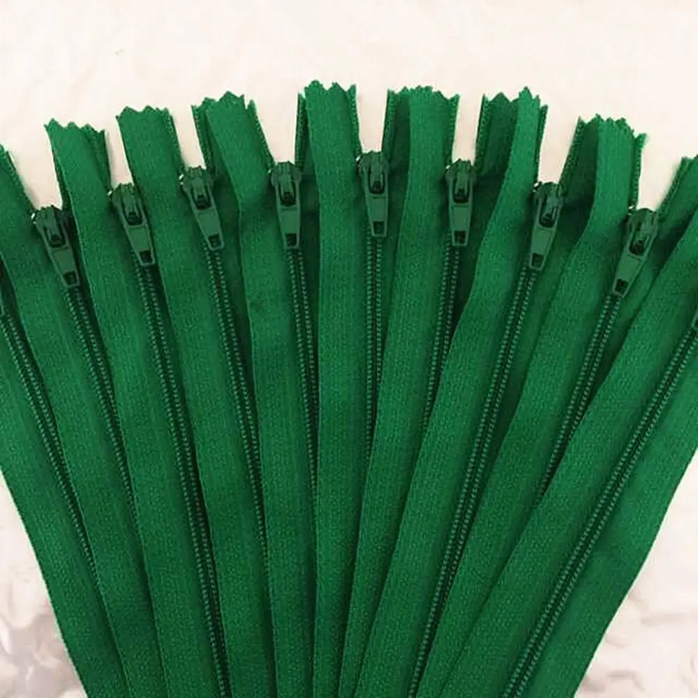 10 pcs. Green 40cm (16 inches)  nylon coil, zipper, tailor, crafter and fgdqrs